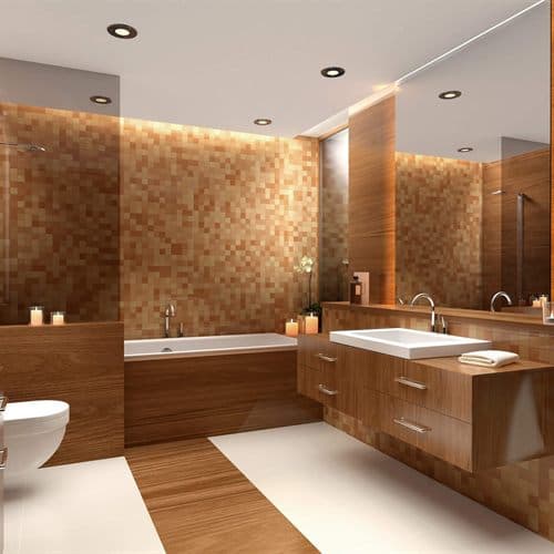 Baño con muebles de madera a medida en Noia