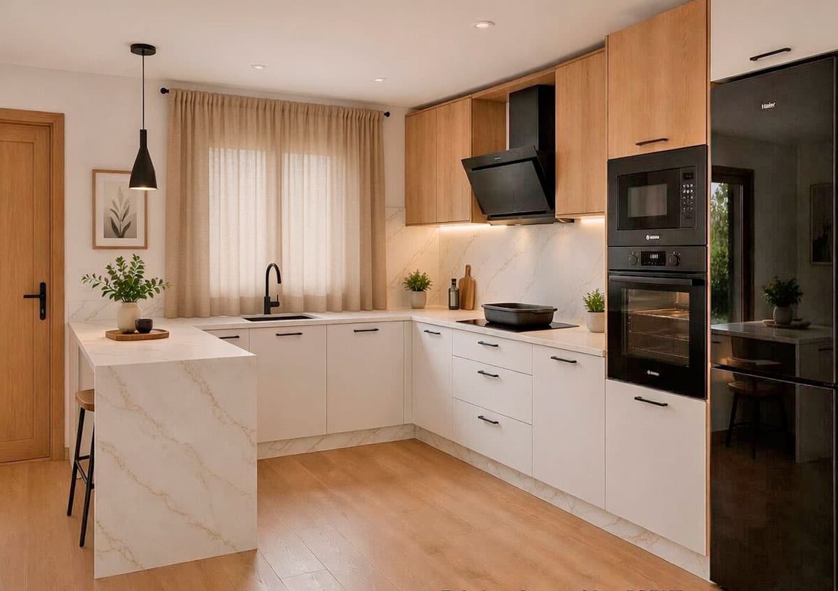 Cocina a medida fabricada por Muebles Ricoy en Noia