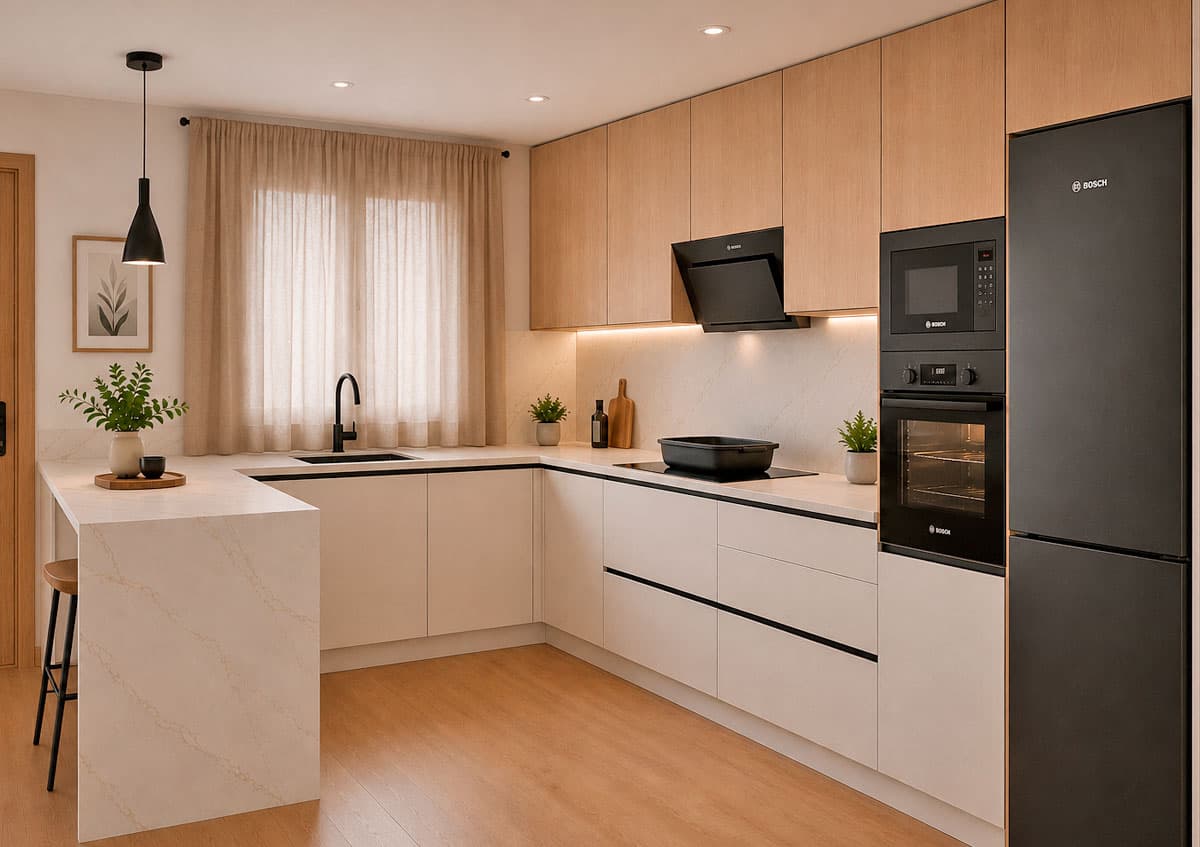 Cocina a medida fabricada por Muebles Ricoy en Noia