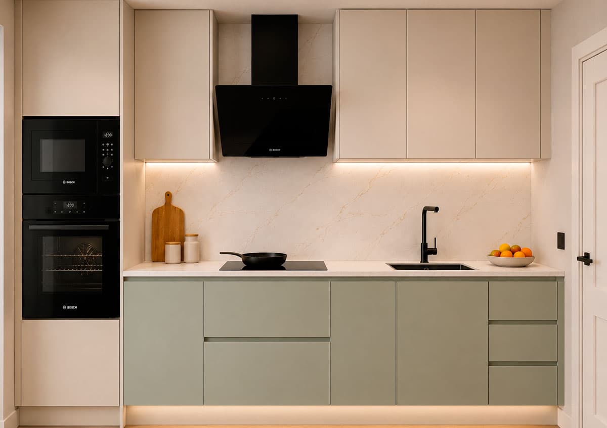 Cocina a medida fabricada por Muebles Ricoy en Noia