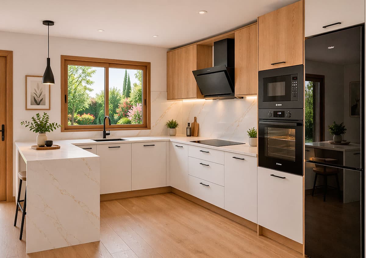 Cocina a medida fabricada por Muebles Ricoy en Noia