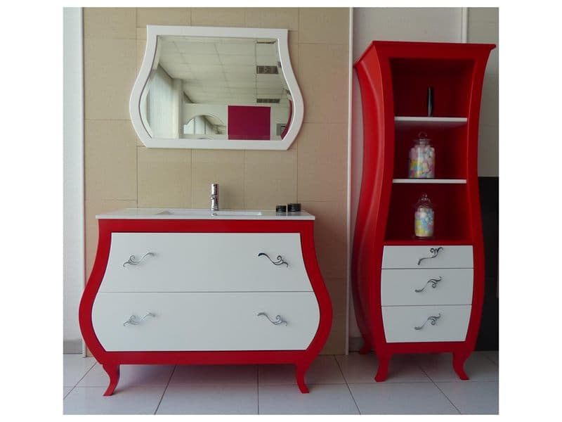 Mueble de baño lacado en rojo fabricado a medida en Noia